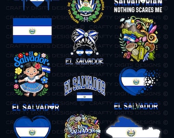 El Salvador PNG Bundle, Salvadoran Pride Designs, El Salvador Flag PNG, Salvadoran Heritage Digital Download, 14 PNG Digital Download