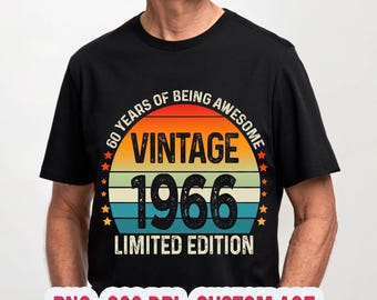 Custom Vintage PNG, Retro Sunset Design, Personalized Birth Year (Digital Download)