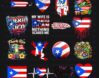 Puerto Rico PNG Bundle, Puerto Rican Flag PNG, Boricua Pride Designs, Coqui Frog, Puerto Rico Heritage Clipart, 16 PNG Digital Download
