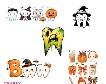 Halloween Dentist PNG Bundle, Spooky Tooth Clipart, Dental Hygienist Halloween Design, Dentist Dental Assistant Digital Download