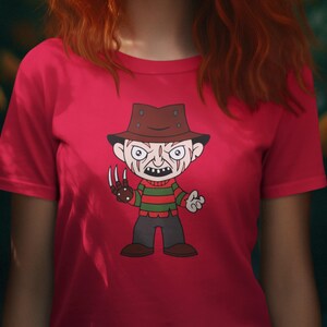 Cartoon Freddy shirt, Funny Horror Graphic Tee, Scary Movie Fan Gift, Unique Freddy Merch for Horror Lovers