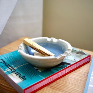Handmade Pottery Ceramic Ashtray Blue Glaze Vintage Pottery
