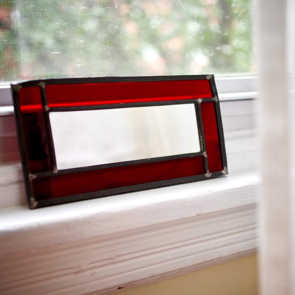 Small Red Stained Glass Mirror Wall Decor