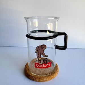 Vintage Bodum Monkey Coffee Mug Black Plastic Handle With Cork Coaster