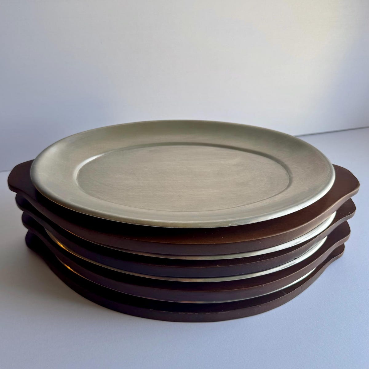 Vintage MCM Stainless Steel Serving Plates With Wooden Chargers - Etsy