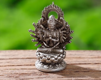 Mini White Copper Avalokiteshvara Statue: Portable Buddhist Art Decor