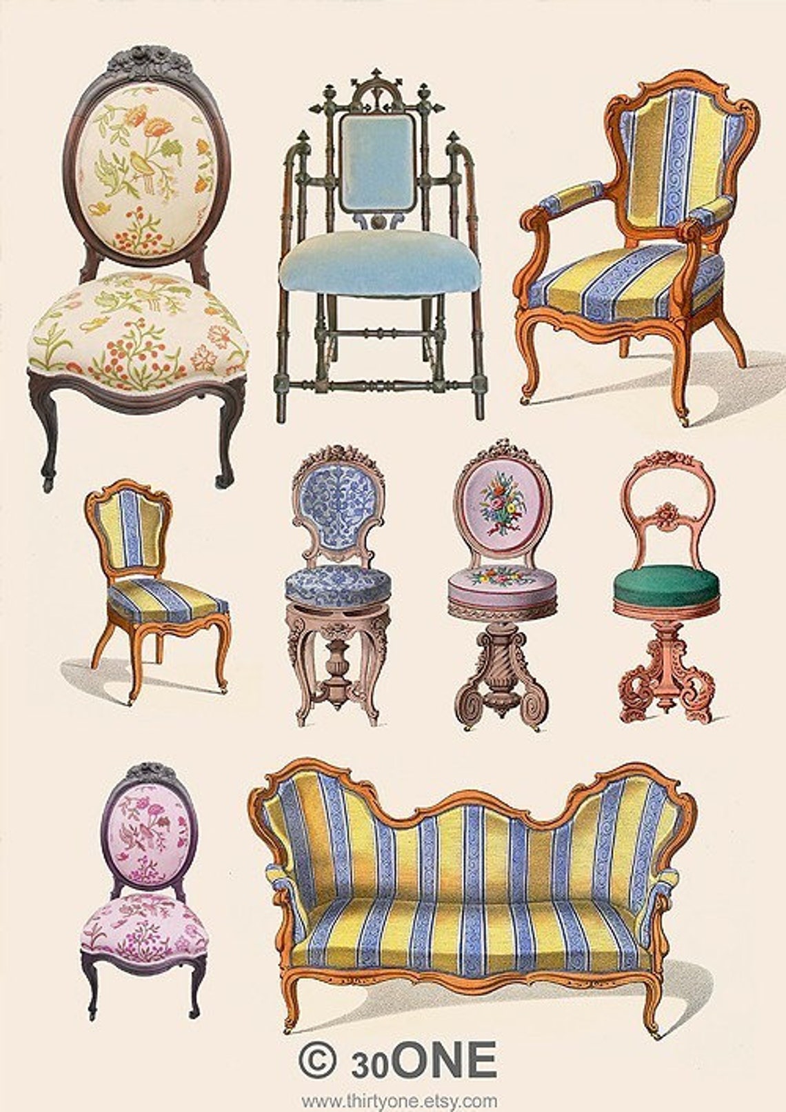 Printable Victorian Furniture Vintage Romantic Decor Houses - Etsy