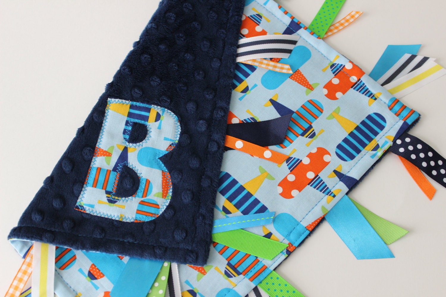 Taggie blanket baby boy personalized gift minky ribbon Etsy