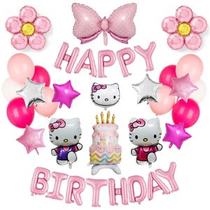 Happy Birthday Pink Kitty Balloon Set for Party Decoration with Banner