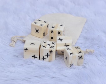 Handmade Bone Dice Set: Rustic Antique Style 6D Dice with Pouch