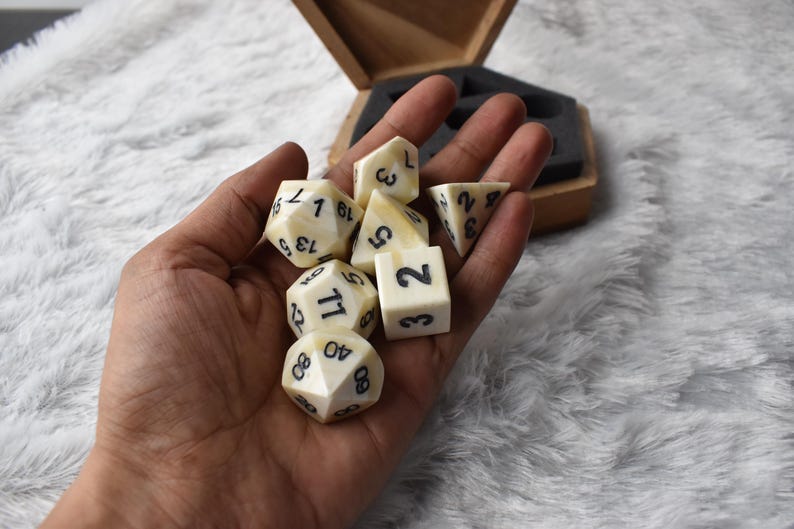 Engraved Bone Dice Set: Handmade RPG Polyhedral Dice With Wooden Box - Etsy