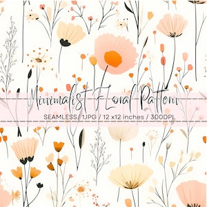 Minimalist Floral Seamless Pattern, Watercolor Wild Flowers Digital Papers, Digital Papers, Floral Clipart, Watercolor Clipart, Scrapbooking