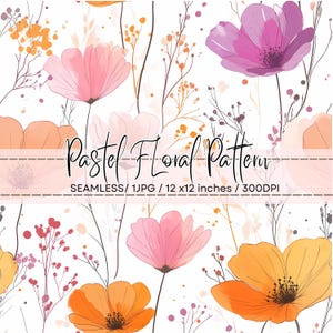 Pastel watercolor floral pattern,  Pastel Flowers Seamless Background Pattern, Cute Watercolor Flowers Seamless Background Repeating Digital