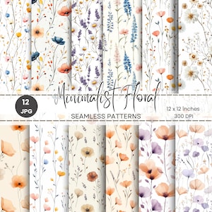Watercolor Dainty Flowers Seamless Patterns , Minimalist Ditsy Floral Pattern, Colors Floral Background, Digital Paper, Seamless Pattern JPG