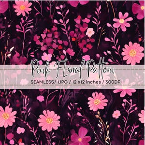 Pink Watercolor Floral Pattern, Flowers Seamless Background Pattern, Wildflower Cute Watercolor Flowers scrapbook, Repeating, Digital Paper