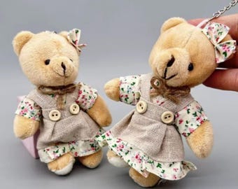 Llaveros de pareja de ositos de peluche hechos a mano (macho y hembra) Elegantes dijes de peluche Recuerdos de boda