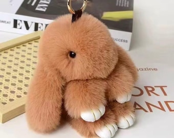 Llavero de conejito esponjoso, adorno de conejo de peluche para bolso, colgante de piel sintética, accesorio para mochila, llavero de animal