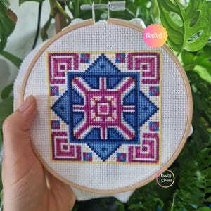 Geometric Mandala Cross Stitch Pattern - DIY Embroidery PDF