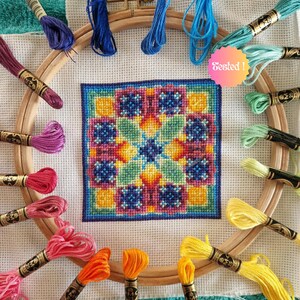 Multicolored Mosaic Cross Stitch Pattern - Embroidery PDF to decorate geometric pattern