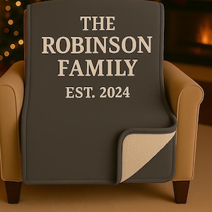 Personalized Family Name Sherpa Blanket – Custom Last Name Throw, Modern Family Blanket, Housewarming or Anniversary Gift