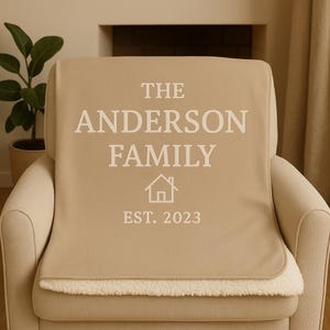 Custom Family Name Blanket – Beige Sherpa – Personalized Home Est Year Gift