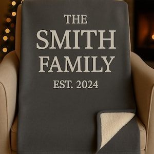 パーソナライズされた姓シェルパブランケット - カスタム姓スロー、心地よいギフト、カスタム名と年号ブランケット、記念日または新築祝いのギフト