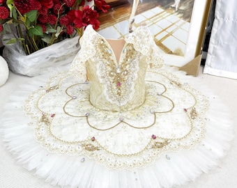 Champagne Gold Ballet Tutu | YAGP Competition Dress | Custom Professional Ballerina Costume | Rhinestone Classical Performance