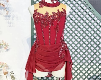 Custom Contemporary Costume Red Lyrical Dance Costume: Pearl & Crystal Embellished Performance Dress