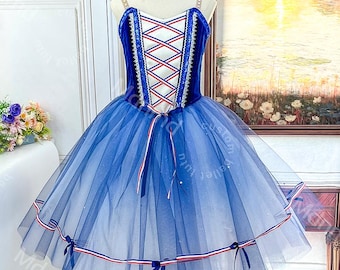 Custom Blue Ballet Dress | Handmade Performance Costume for Paris Flames, Contemporary Ballets