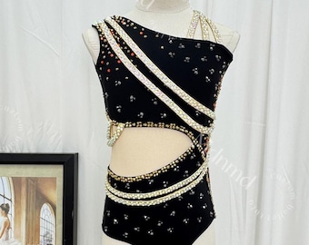 Custom-Made Black Fringe Freestyle Solo Lyrical Jazz Dance Costume – Handmade Contemporary Costume