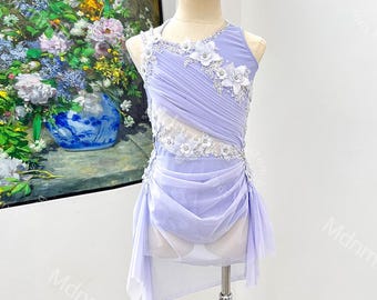 Custom Lyrical Dance Dress | Flowing Floral Appliqué Performance Costume