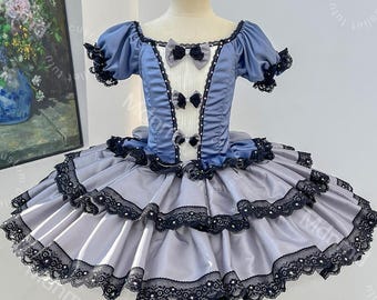 Blue & Black Classical Ballet Tutu | Handmade Professional Pancake Tutu | Performance Competition Costume