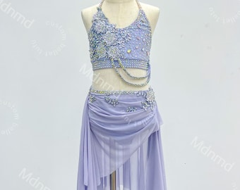 Custom Handmade Violet Freestyle Solo Lyrical Dance Costume with PearlDazzle Crystal Embellishments Contemporary Costume