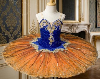 Custom Blue Gold Classical Ballet Tutu – Paquita Grand Pas Competition Costume