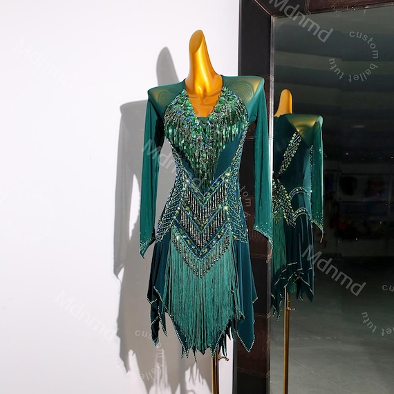 sachin and babi light blue dress Elegant Dark Green Women's Ballroom Dance Dress main image 0