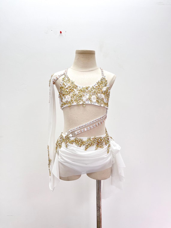 Handmade Lyrical Dance Costume: Gold Appliqus, Crystals &  Chains,contemporary Costume - Etsy