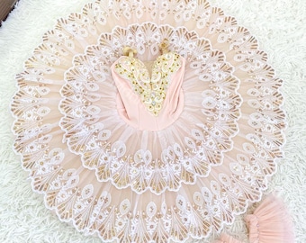 White Ballet Tutu: Gold Embroidered Stretch Costume