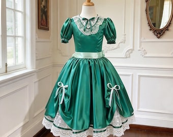 Clara Nutcracker Ballet Costume, Emerald Green Satin Dress, Custom Made Classical Ballet Costume