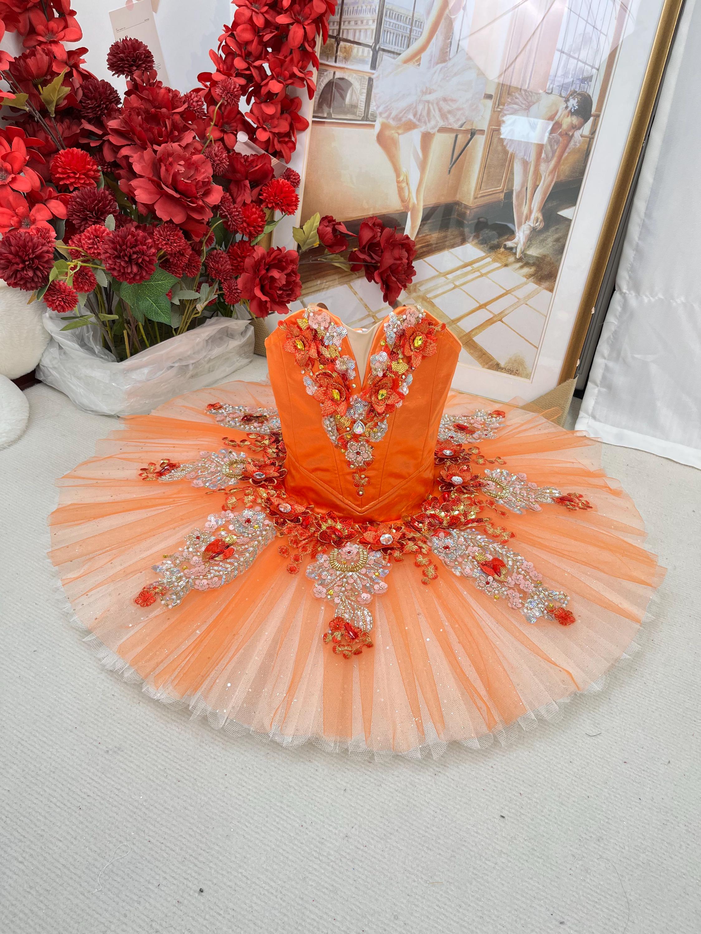 orange ballet dress Orange Ballet Tutu Dress: Handmade Performance Dancewear