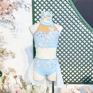 Baby Blue Lyrical Diamond Dance Costume Jazz Dance Figure Skating Rhythmic Gymnastics