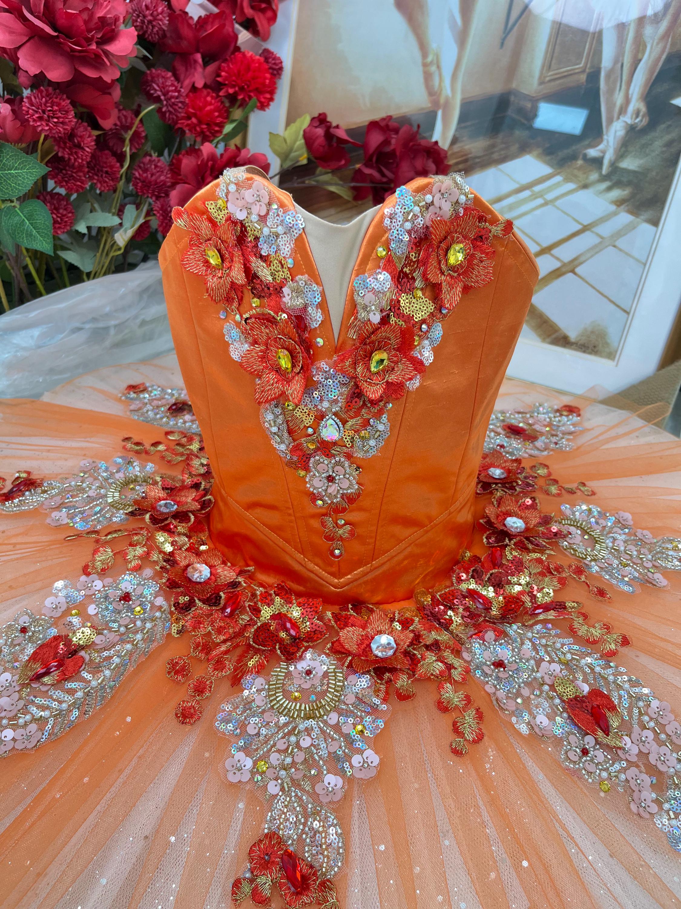 orange ballet dress Orange Ballet Tutu Dress: Handmade Performance Dancewear