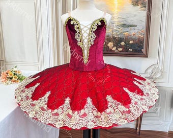 Custom Red Professional Ballet Tutu | Don Quixote Kitri Variation Costume | Classical Pancake Tutu