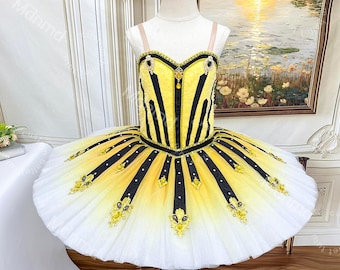Custom Yellow & Black Ballet Tutu Costume – Classical Character Variation Dress for Stage Competition