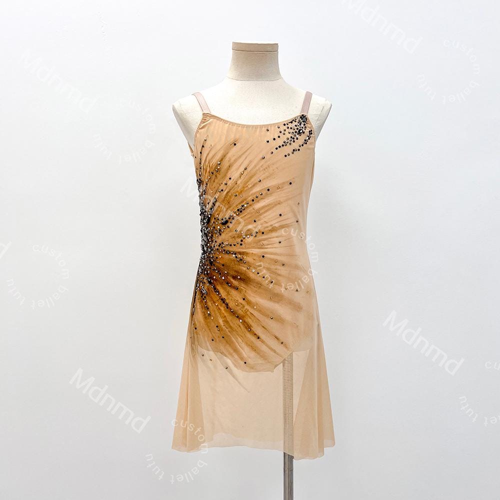 Hand-dyed Lyrical Dance Dress | Brown Spaghetti Strap Costume, Rhinestone  Detail - Etsy