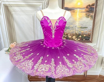 Purple Professional Ballet Tutu | Gold Embroidery Classical Princess Variation Dance Costume | Custom Ballet Dress