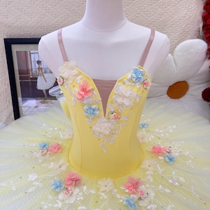 Handmade Multiple Colors Ballet Tutu Dress with Colorful Floral Embellishments
