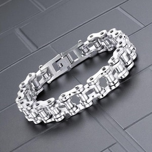 Sterling Silber Fahrradkette Armband für Biker, Solid Punk Gothic Armband für Männer und Frauen, Fahrradfahrer Geschenk, Edelstahl Armband