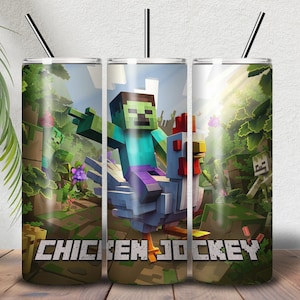 Chicken Jockey 20 oz Skinny Tumbler Wrap | Cartoon Characters 20oz Tumbler Png | Pixel Game Characters Straight Tumbler Wrap