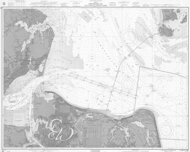 Chesapeake Bay Virginia Nautical Chart Map 1965 Grey DIGITAL PRINT for ...