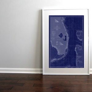 Carte marine Floride carte 1968 bleu foncé téléchargement numérique 20 x 30, impression d'art carte, art mural imprimable, Miami, Key West, art de l'océan Atlantique